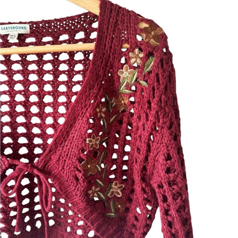 Earthbound Trading Co. Crochet Embroidered Cardigan - Picture 4 of 9